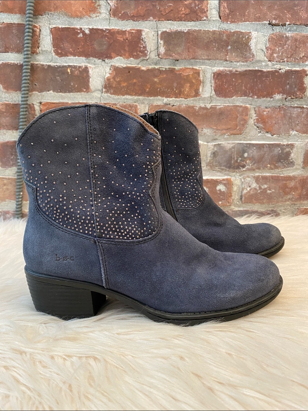 BOC Born Concept Ambrosia Navy Blue Studded Suede Cowboy Boots, Size 7/38